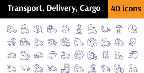 Delivery Truck, Van, Vehicle, Car Related Line Icons for Web Sites, Books, Cards, Apps. Editable Stroke. Perfect for Web Sites, Books, Cards, Apps