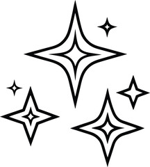 Minimalist Sparkle Icon Set – Hand Drawn Star Burst Symbols in Black Outline 