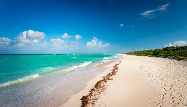 empty sandy beach along the emerald coast costa esmeralda el cuyo yucatan mexico