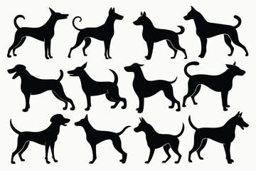 dogs set silhouette on white background, isolated, vector