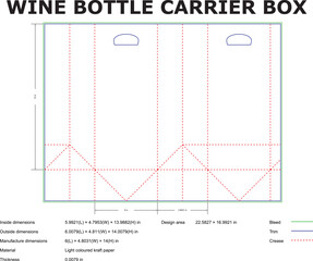 Wine Bottle Carrier Box Packaging Template With Dimensions And Crease Lines