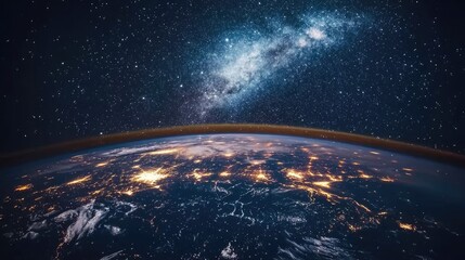 Obraz premium Earth's luminous surface viewed from space at night.