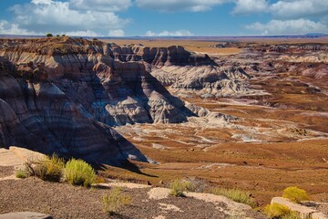 Autumn View of the Badlands on the Blue Mesa Scenic Drive in Petrified Forest National Park in Arizona.