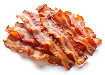 Slices of tasty fried bacon isolated on white background