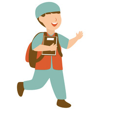 Happy Student Running to Class, Vector Illustration