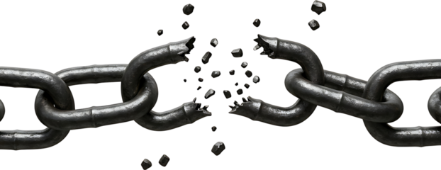 Shattered Silver Chain Exploding on Black Background: Conceptual Freedom, Empowerment, Breaking Boundaries & Restrictions - Moody, Dark Theme for Independence Day Celebrations