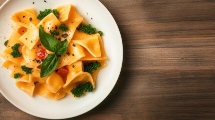 Delicious homemade pasta dish kitchen table food photography cozy environment top-down view culinary delight