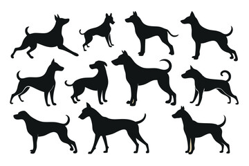dogs set silhouette on white background, isolated, vector