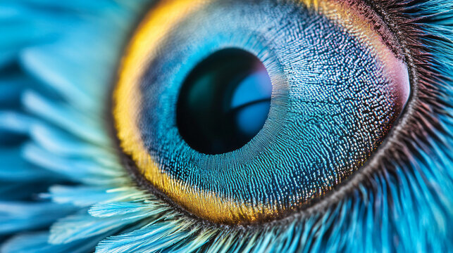 A mesmerizing close-up of a vibrant blue human iris showing intricate radial patterns.