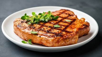Grilled pork chop delight kitchen food photography cozy setting close-up culinary excellence