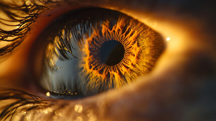 A mesmerizing close-up of a vibrant blue human iris showing intricate radial patterns.