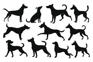 dogs set silhouette on white background, isolated, vector