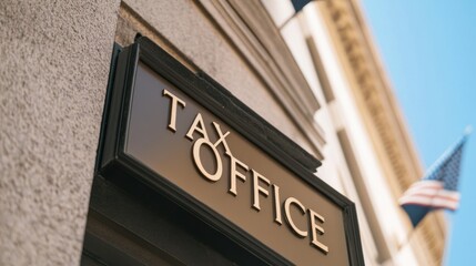 Tax office signage urban setting image capture business environment close-up view financial services