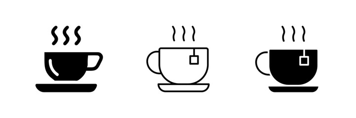 Vector icon set featuring relaxing tea cups, suitable for wellness and comfort designs.