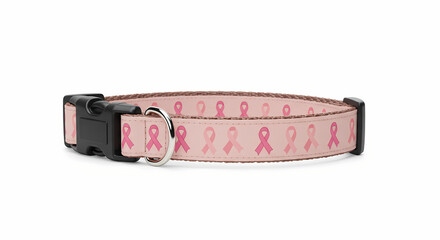 Pink Dog Collar with Breast Cancer Awareness Ribbon Design