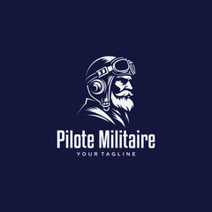 Military Pilot Logo Old Man Vintage Design Vector Illustration