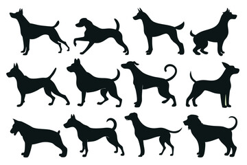 Vector, Isolated Black Silhouette of a Dog – Pet Animal Icon Collection