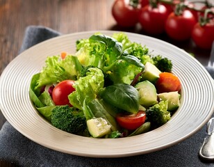 healthy green salad with fresh vegetables