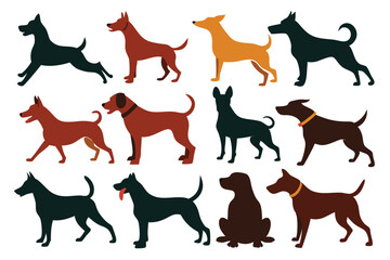 Vector, Isolated Black Silhouette of a Dog – Pet Animal Icon Collection