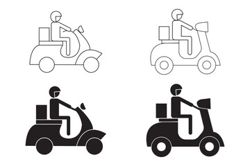 icon of a delivery person on a scooter with a package symbolizing fast courier service.  Shipping fast delivery man riding motorcycle icon . 