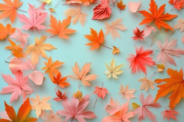 Fototapeta premium Autumnal flat lay with leaves