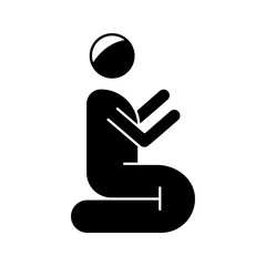 Fototapeta premium Vector line icon representing Muslim prayer (Salat), typically showing a person in a prostration (sujud) or sitting position, facing Qibla. Symbolizes Islamic worship, spirituality, daily prayers, and