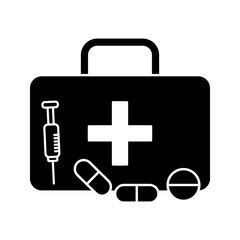 Vector line icon of a first aid kit, representing emergency medical care, healthcare supplies, or safety equipment. Often depicted as a box with a cross symbol, this icon is ideal for use in healthcar