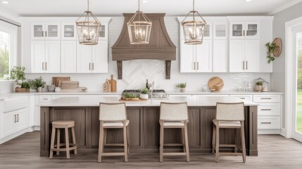 Modern farmhouse kitchen design featuring a large island.