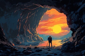 Fototapeta premium Adventurer exploring a cave