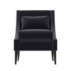Dark Navy Velvet Lounge Chair with Pillow Front View Isolated