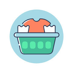 Naklejka premium Laundry basket with clothes icon in flat style