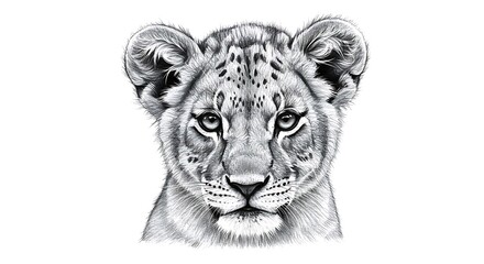 Adorable Lion Cub: A Monochromatic AI-Generated Portrait