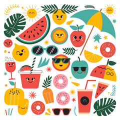 Cute Summer Fruits Drinks and Donuts Illustration