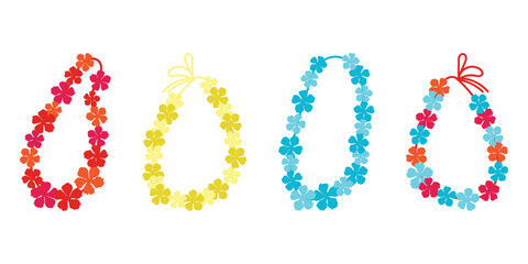 Hawaiian garlands, flower garlands, Hawaiian lei necklaces vector set. Floral lei for cards, designs, postcards, icons, etc