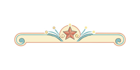 Decorative emblem with star and curves in pastel tones