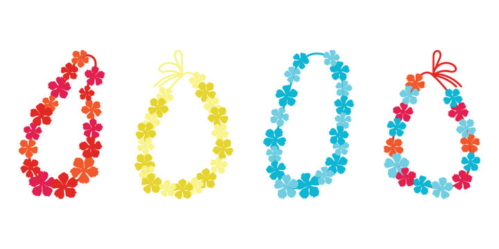 Fototapeta Hawaiian garlands, flower garlands, Hawaiian lei necklaces vector set. Floral lei for cards, designs, postcards, icons, etc