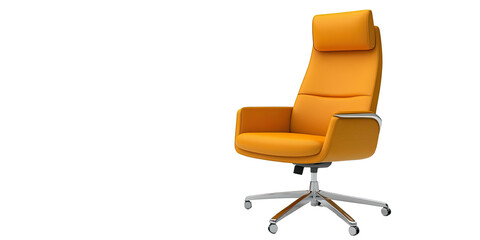 Elegant ergonomic office chair with yellow leather seat and chrome base isolated on white transparent background