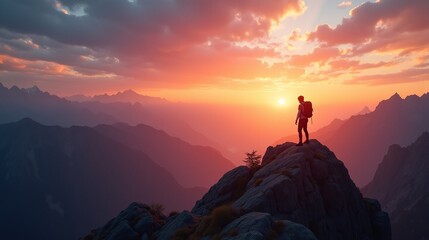 Fototapeta premium Awe-Inspiring Sunset: The Wanderer's Reflection