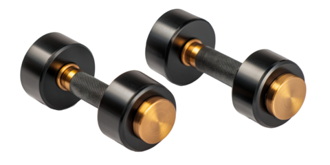 Pair of modern dumbbells with rubberized coating sleek isolated on white transparent background