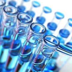 Blue liquid in test tubes lab setting