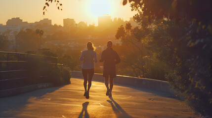 Couple Enjoying a Morning Run Together – Energetic, Healthy, and Motivational Start to the Day
