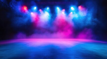 Obraz premium A photography - style picture that creates an atmosphere through color and lighting. The stage is filled with blue - purple smoke