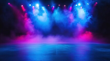 Obraz premium A photography - style picture that creates an atmosphere through color and lighting. The stage is filled with blue - purple smoke