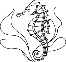 Elegant Seahorse Outline Illustration With Seaweed Minimalist Design For Creative Projects