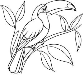 Toucan Bird On Branch Coloring Page Illustration For Kids And Adults © Rita