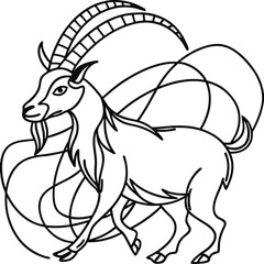 Elegant Line Art Illustration Of Ibex With Abstract Design Elements