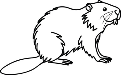Beaver Outline Illustration Black And White Aquatic Rodent Mammal Isolated On White
