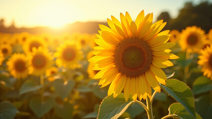 Obraz premium Sunflower in Field at Sunset