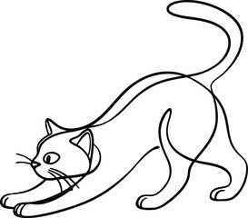 Continuous Line Drawing Of A Stretching Cat Minimalist Pet Illustration Black And White