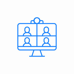 computer monitor online meeting video conference webinar or group video call icon sign vector
